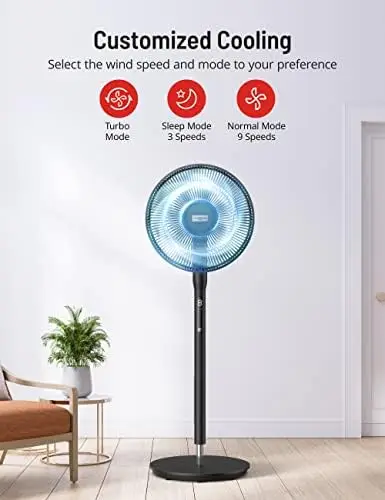 

Rhône Fans for Home Bedroom, Quiet Pedestal Floor Fan with Remote, Turbo&12 Speed Levels, 120° Oscillating, DC Motor Fan w