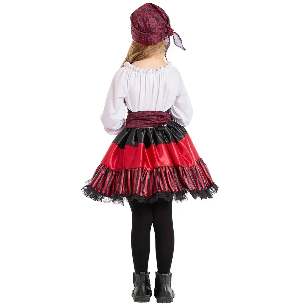Pirates Girls Costumes Dress for Kids Child Halloween Pirate Cosplay Performance Clothes Carnival Party Navigator Stage Dress Up