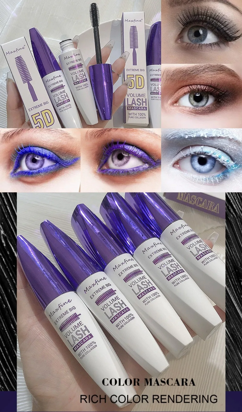Mascara viola blu 5d waterproof allungante e incurvante_voghion.com