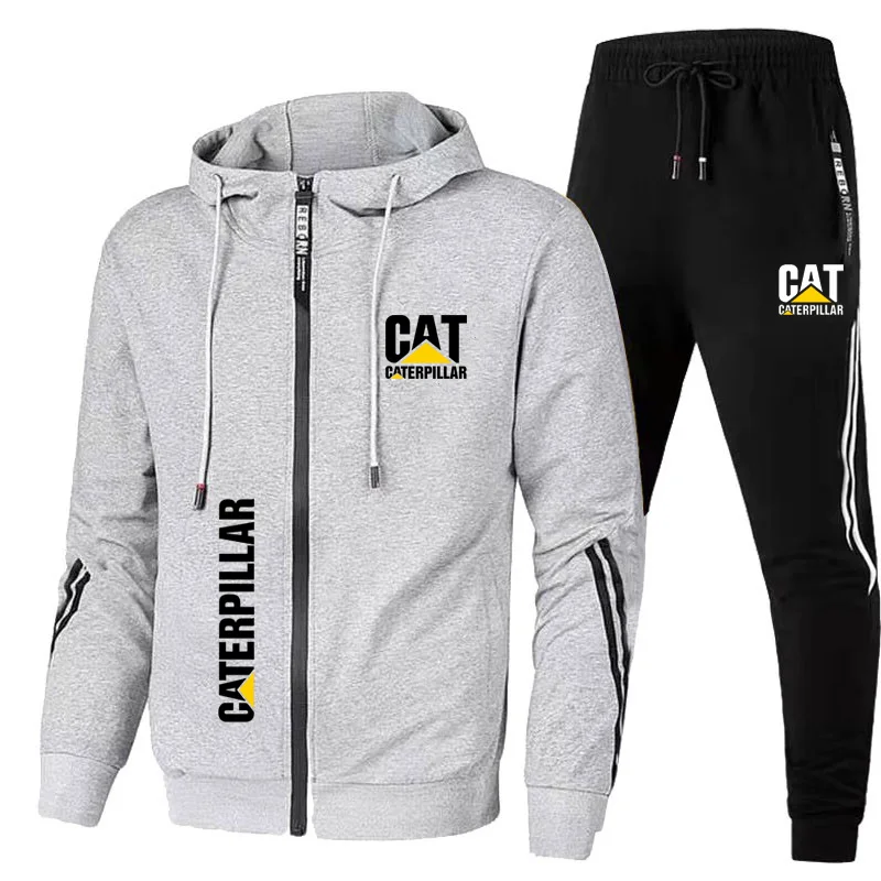 2023 new men's Sportswear CAT logo printed hooded Sweatshirt+trousers casual fit running fitness men's Sportswear two-piece set