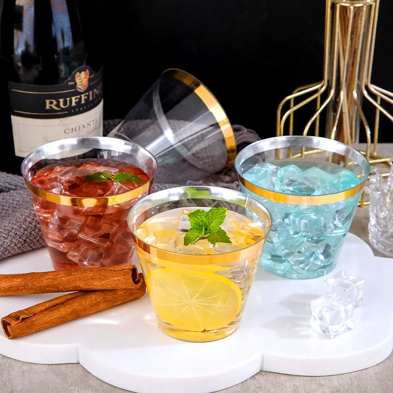 25PCS Disposable Champagne Clear Plastic Cup Outdoor Picnic Cup Drinking for Parties Birthdays Weddings Cocktail Party