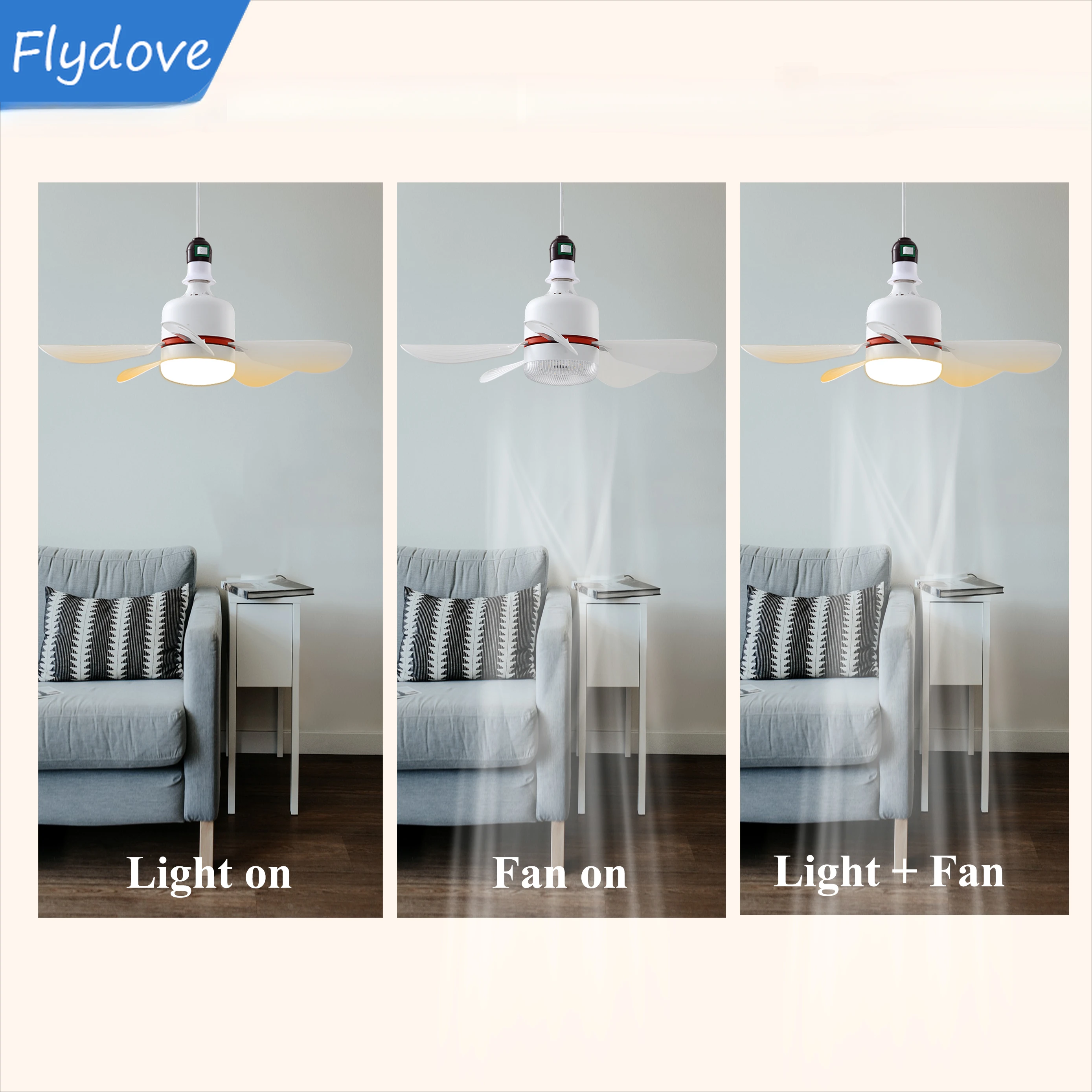 16.5in Ceiling Fans Remote Control Socket Ceiling Fan Light LED 50W E27 For Bedroom Garage Kitchen