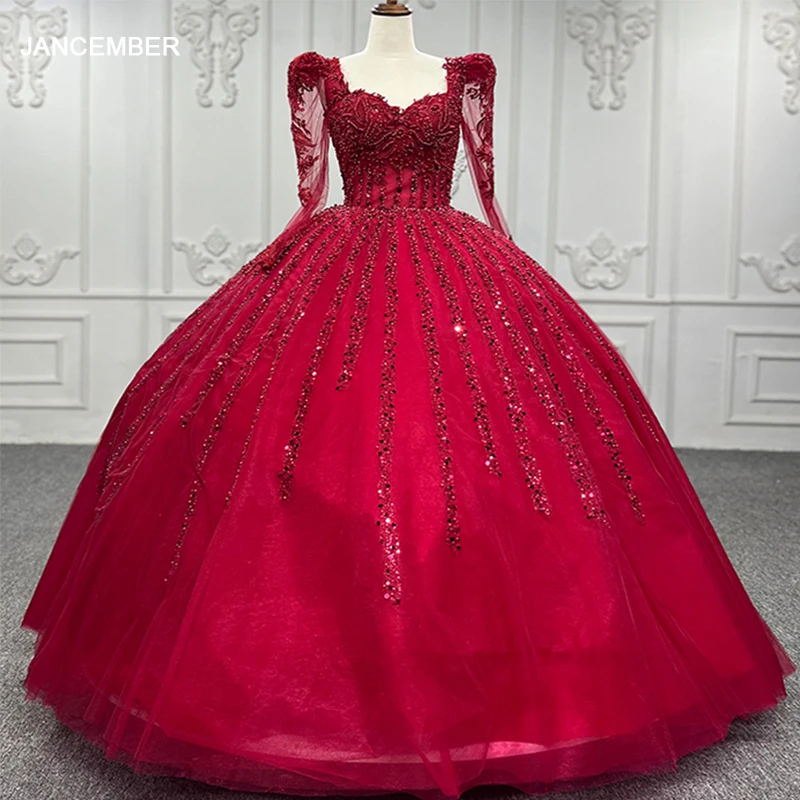 

Modern 2023 Red Quinceanera Dress Beading Organza Sequined Long Sleeve Ball Gown Party Evening Dress DY9743 vestidos de noite
