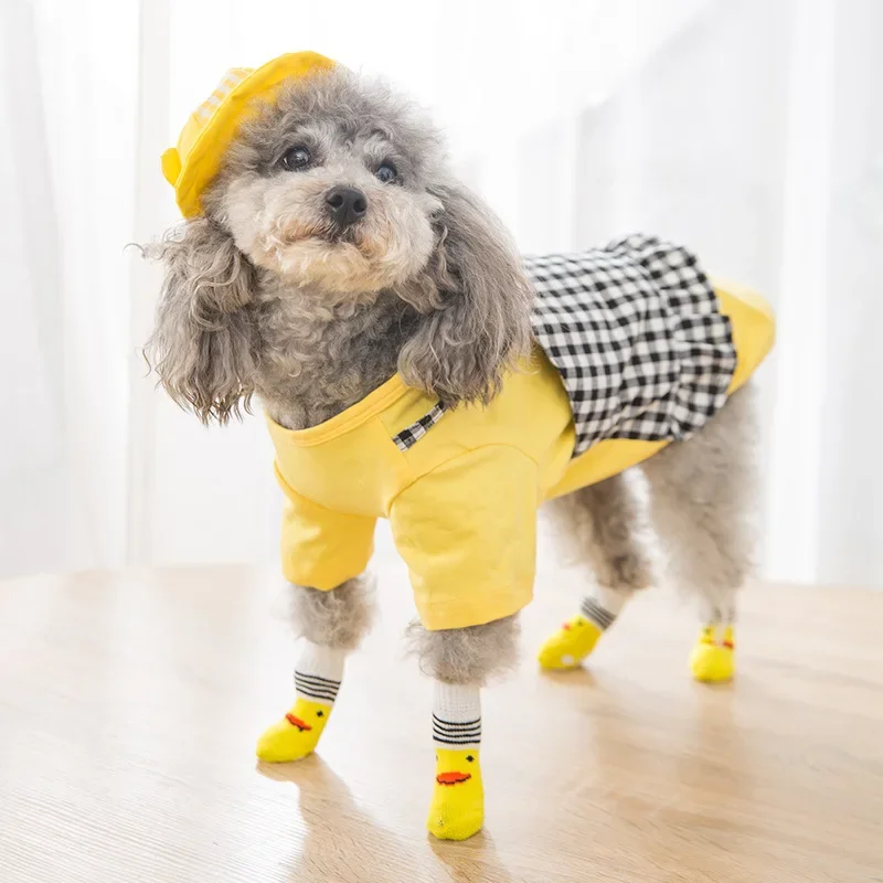 Dog Socks 4Pcs Pet Dog Socks Print Anti-Slip Puppy Shoes Paw Protector For Small Breeds Spitz York Dogs Chihuahua