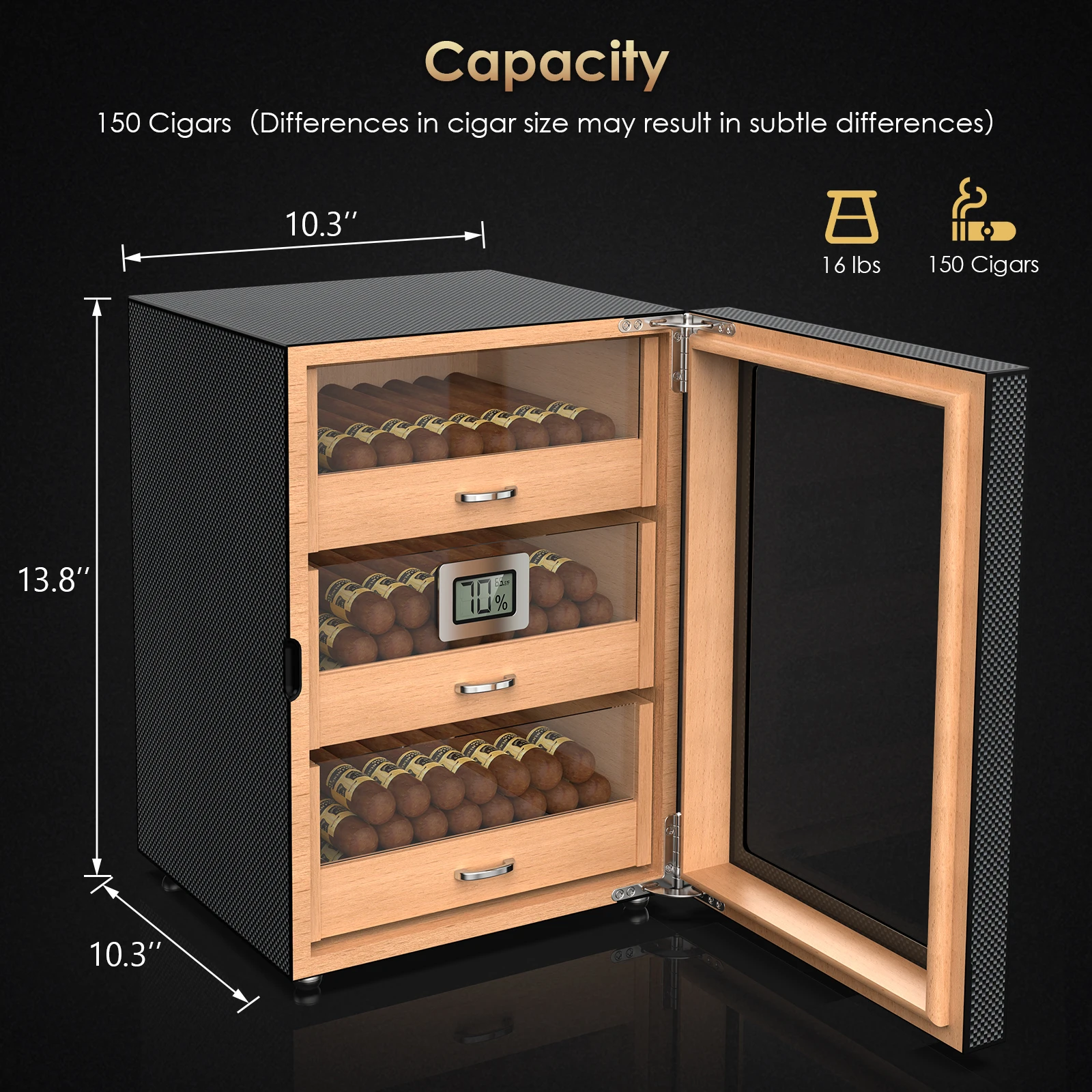 Cigar Humidor Storage 100-150 Counts 3 Layer Desktop Large Wooden Carbon Fiber humidor cigar humidor