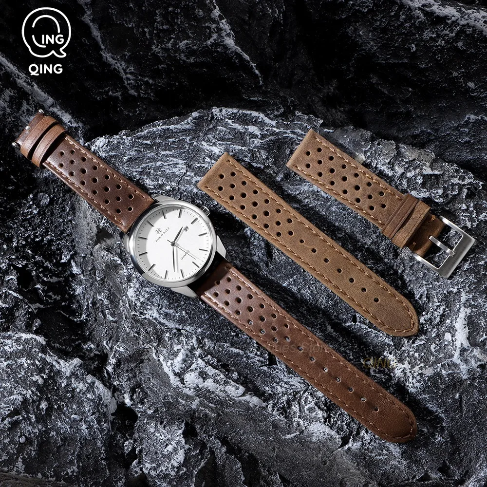 Vintage Genuine Leather Watch Bands - Cowhide Straps, Breathable Bracelet, 18mm, 20mm, 22mm Sizes