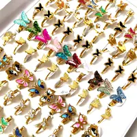 30/50/100pcs Top Mix of Beautiful Butterfly Rings Women's Cute Stainless Steel Animal Finger Ring Friend Gift Favor 1
