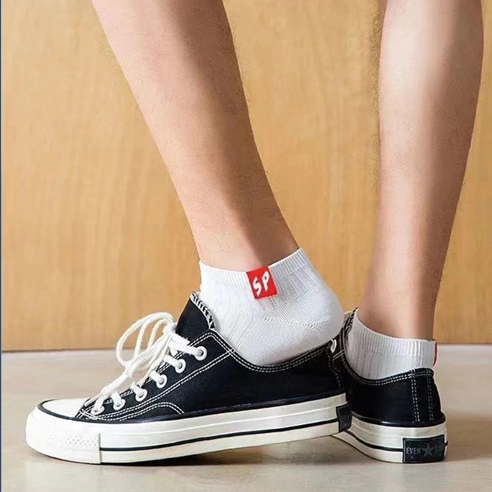 Men's plain color boat socks 5 Pairs Spring and Autumn Thickened Breathable Low Cut Shallow Mouth Casual
