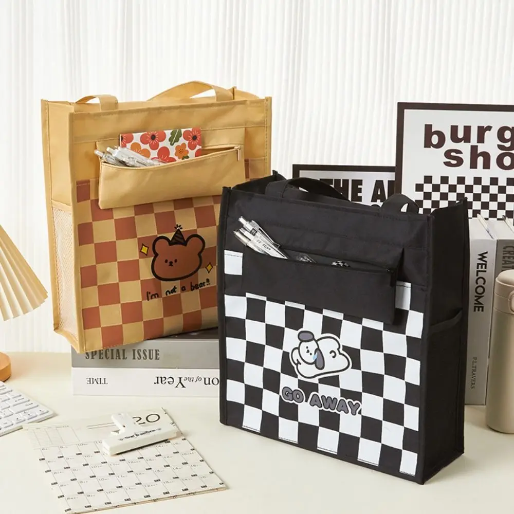 

New Fashion Chessboard Design Student Stationery Test Paper Carrying Handbag Textbook Bags Student Tote Bag Document Bags