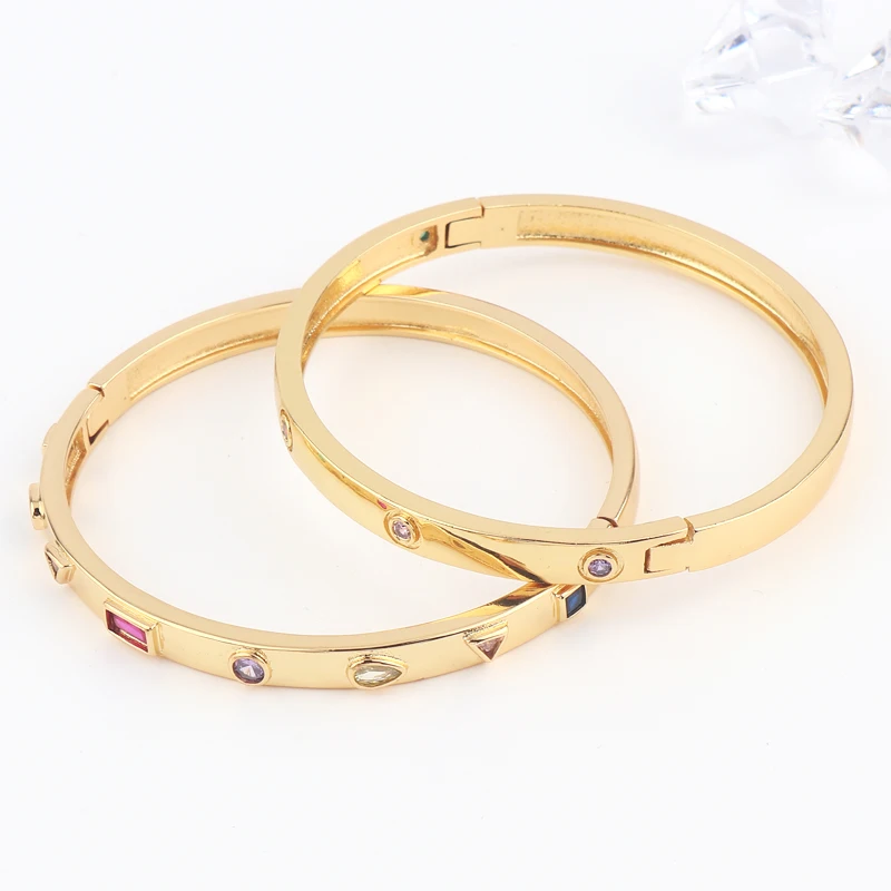 Luxury Punk Rainbow cz Gold Color Bracelet Bangle for Women Wedding on Hand Love Jewelry 4