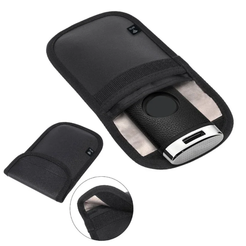 Anti-theft RFID Signal Blocking Faraday Keyless Entry Car Key Pouch Case Bag RFID Signal Blocking Bag Cover Keychain 2pcs