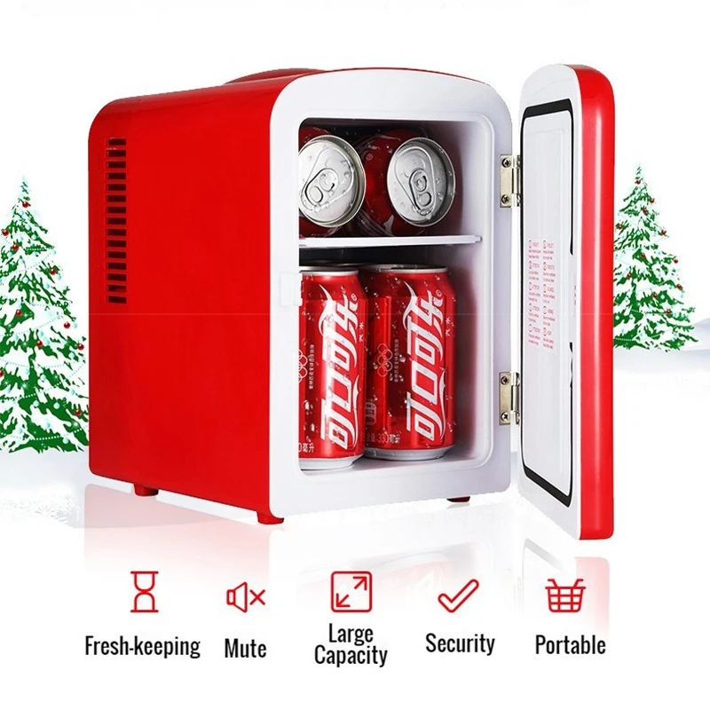 4L 12V/220V Coca-Cola Mini Refrigerator Multifunction Cosmetics Beer Beverage Cooler Warmer for Car Home