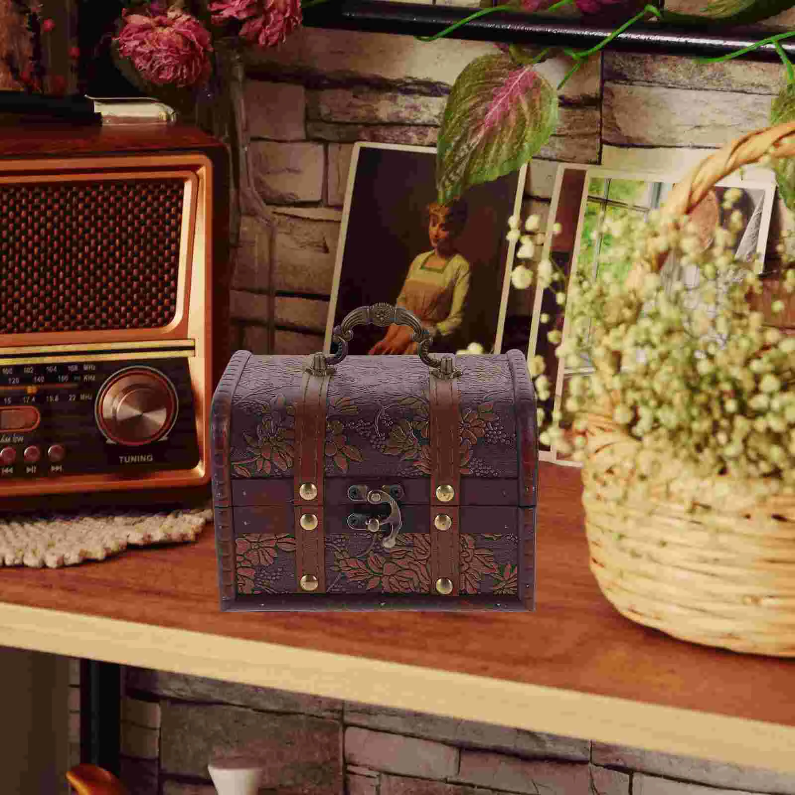 

Treasure Box Vintage Wooden Treasure Chest Box Vintage Jewelry Box Trinket Storage Box