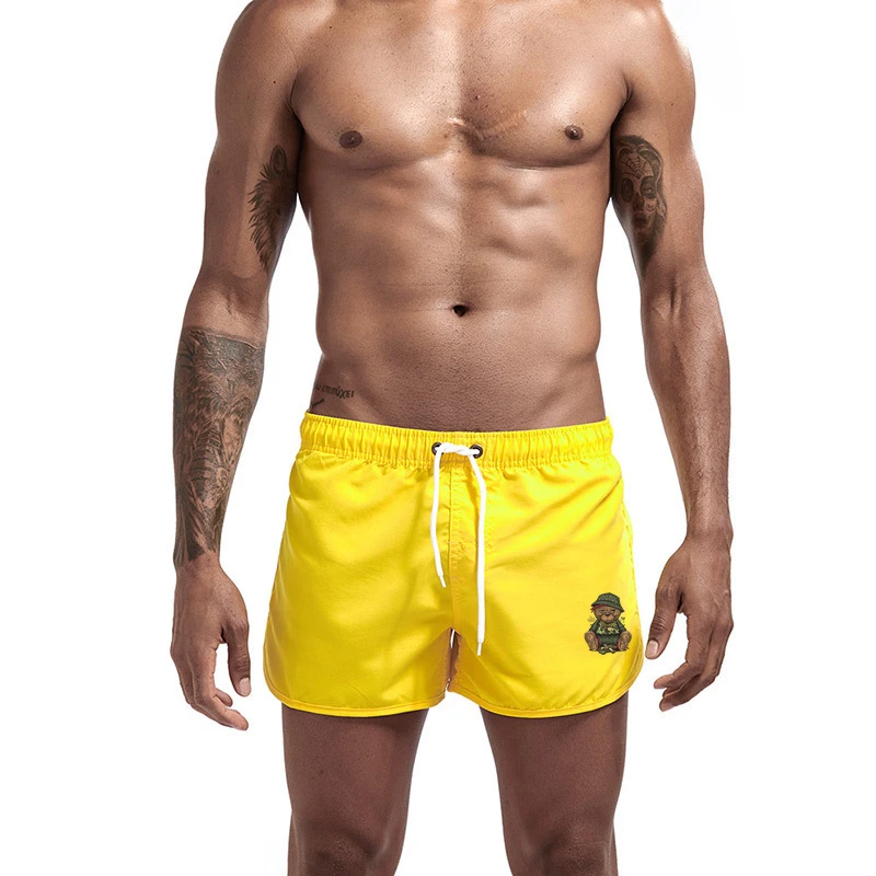 2024 Men's bear patterned swimsuit, branded shorts, sexy, low waisted, breathable, beach surfing 4