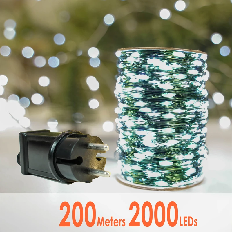 

200M Christmas String lights garden decoration outdoor Green copper wire fairy lights for wedding party christmas tree LED decor