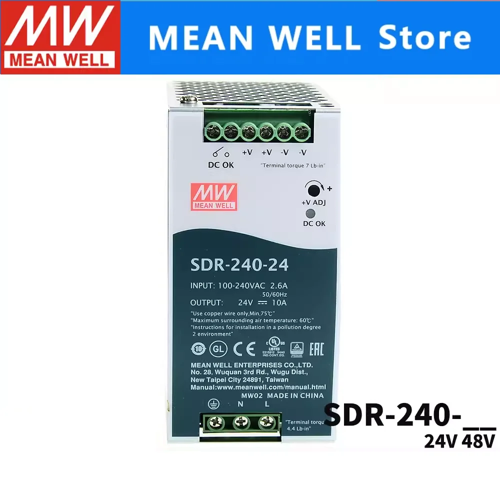 MEAN WELL SDR-240-24 24/48 240W 단일 그룹 출력 산업용 DIN rail 전원 공급 장치
