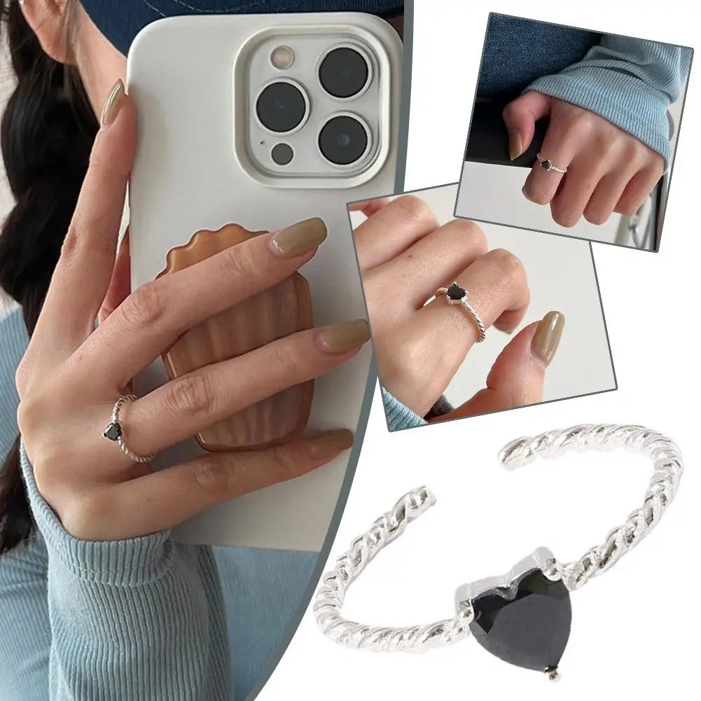 Cuore Nero Zircone Regolabile Apertura Regolabile Coppia D'Amore Twist Regalo Accessori Per Gioielli