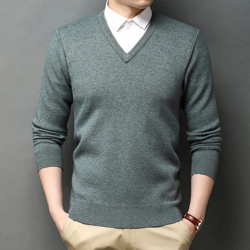 

Мужской свитер, новинка 2020, вязаные однотонные свитера, повседневные мужские зимние пуловеры с V-образным вырезом