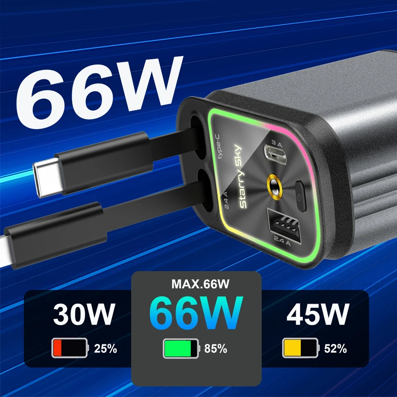 North 4-in-1 Retractable Car Charger With 2 Usb-c Cables And Dual Usb Ports - View #12