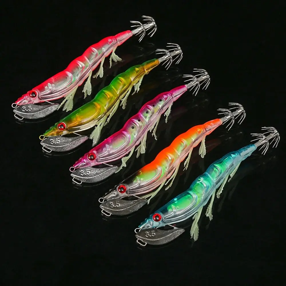 1pc Glow Wood Shrimp Luminous Squid Jigs With Octopus Squid Jig Hooks  Cuttlefish