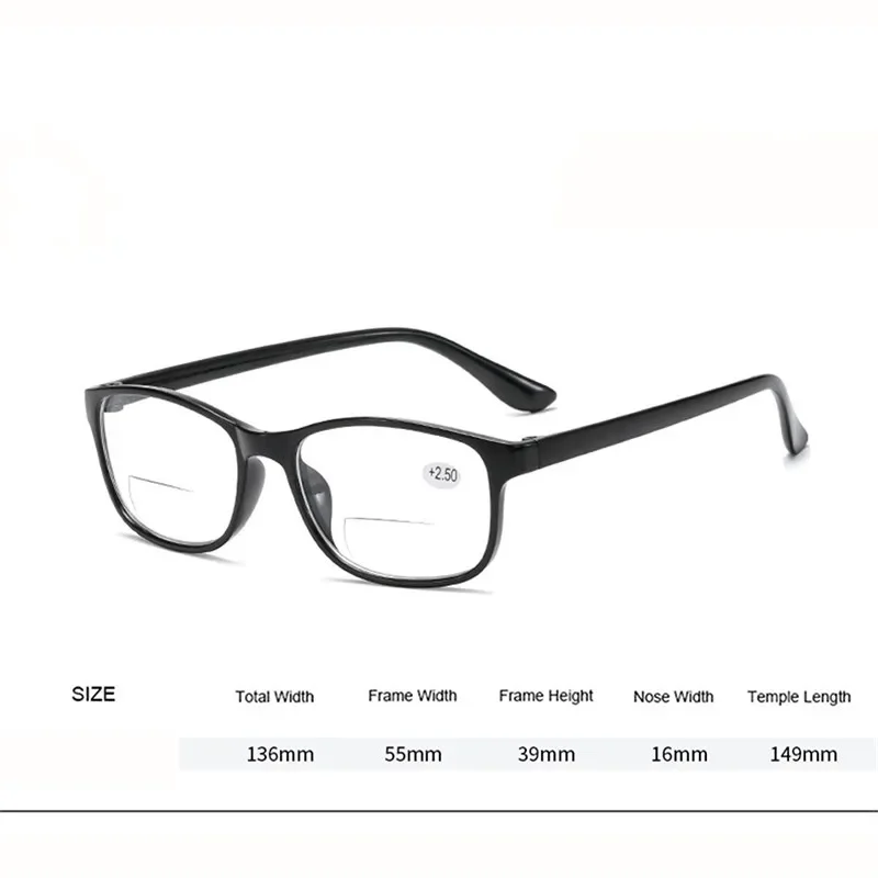 Unisex Square Bifocal Reading Glasses Men Women Vintage Far Near Sighted Eyeglasses Black Frame Clear Lens Presbyopia Eyewear 6