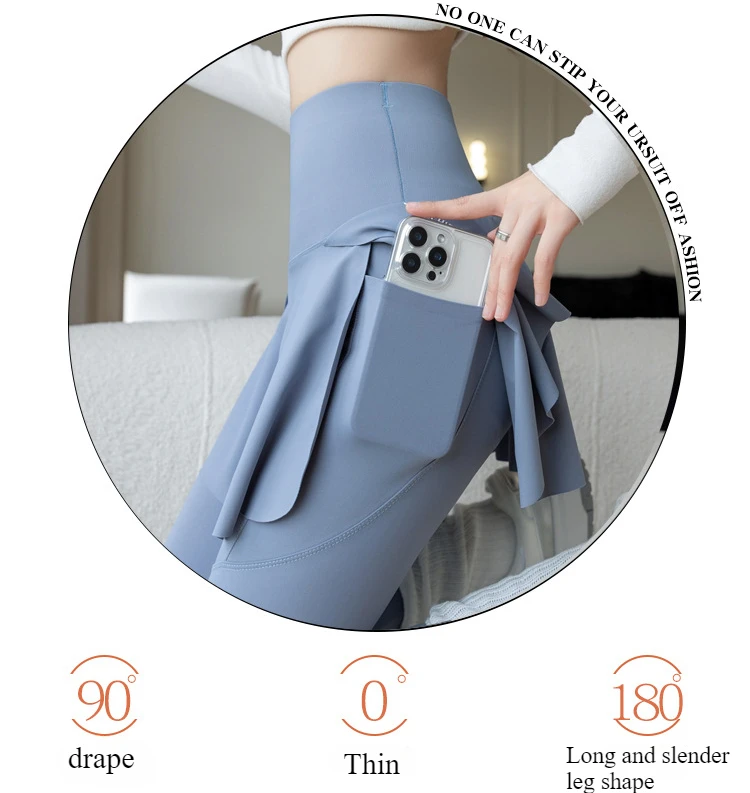 Damen High-Waist Nahtlose Zweiteilige Yoga-Hose mit Tasche, Elastische Leggings mit Po-Lifting-Effekt, Schlankheits-Fitness-Leggings – Detail 6