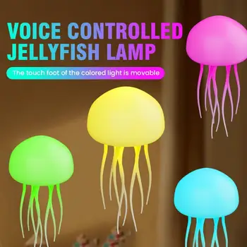 Voice-Controlled Jellyfish Lamp - Color Changing Hanging Night Light with Moving Tentacles Decorative Desktop Ambient Light 2025