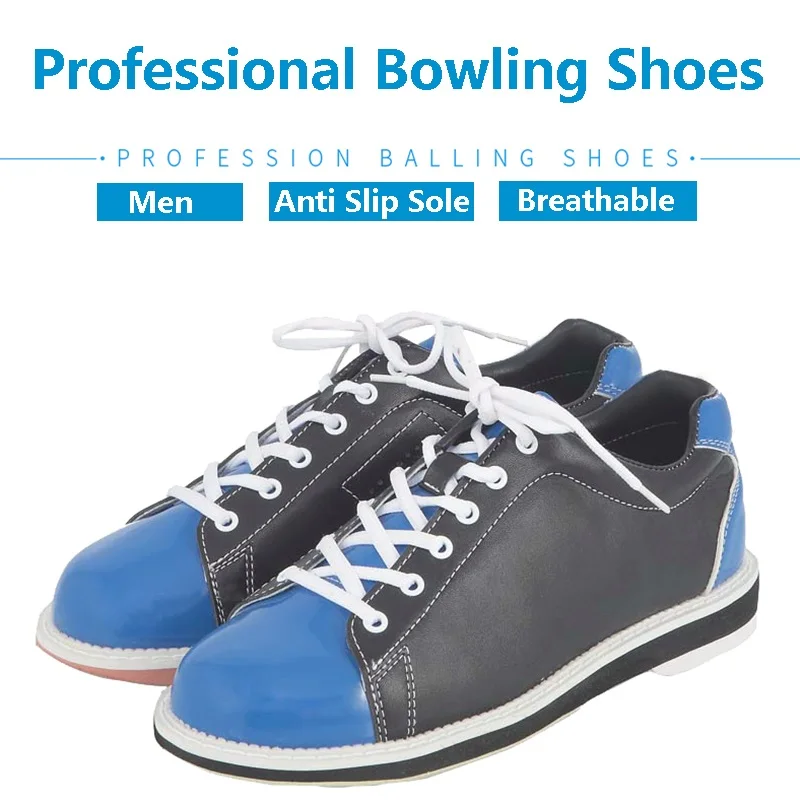 Men PU Leather Bowling Shoes Male Breathable Cushioning Sneakers Lace-up Lightweight Indoor Trainers Bowling Supplies 38-45