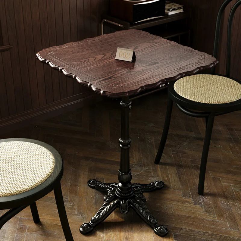 Bar Table Chair (8) Retro Bar Table and Chair Combination Solid Wood Commercial Western Restaurant Square