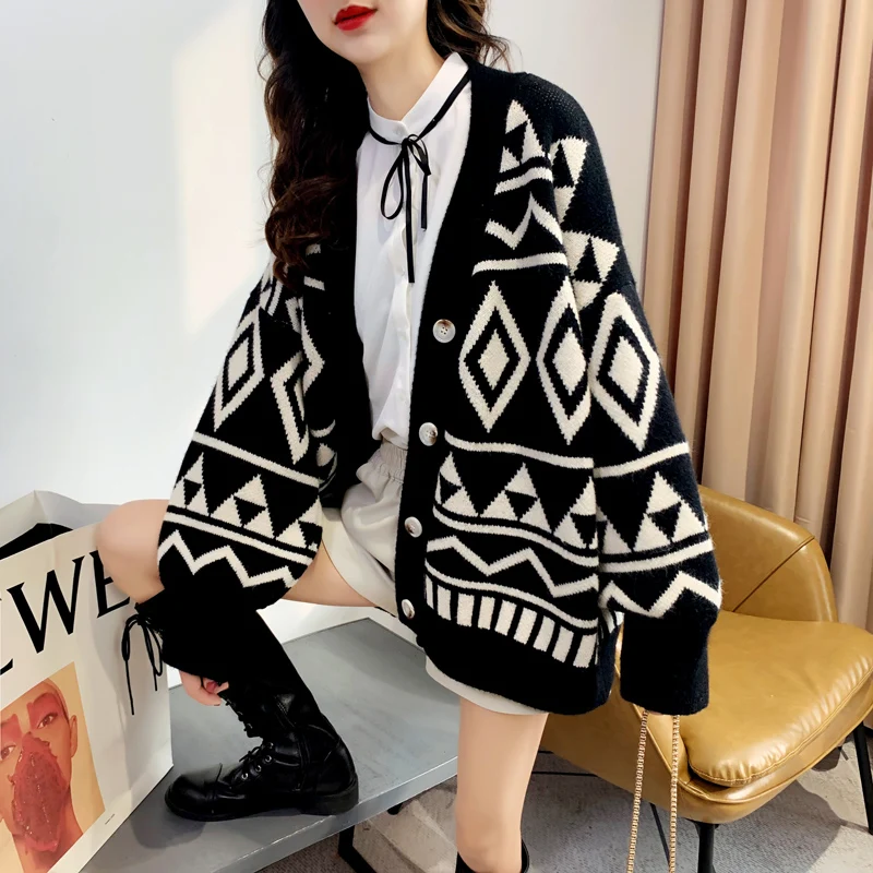 New Knitted Women's Casual Cardigan Autumn and Winter Sweater Jacket Loose Single-breasted Long-sleeved Top