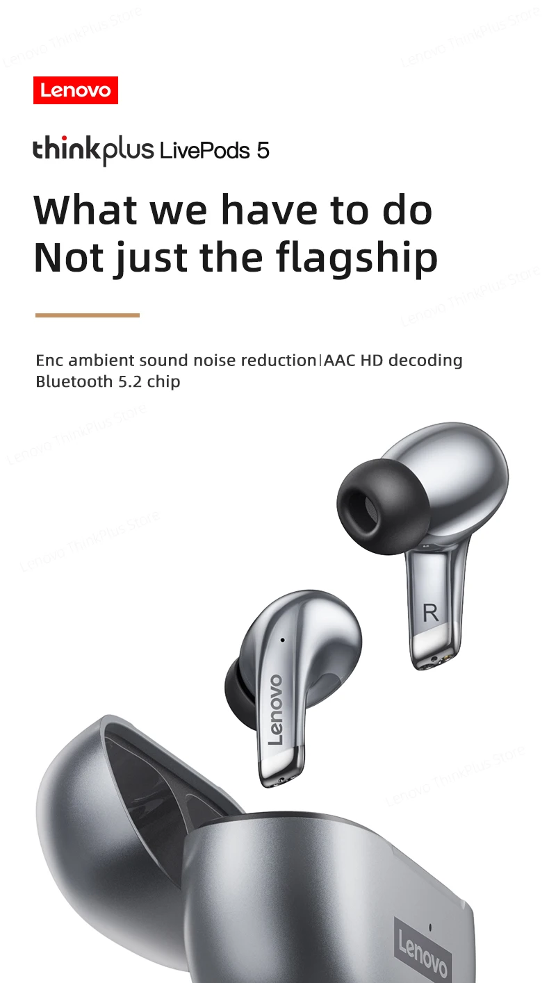 Earbuds bla fili Lenovo LP5 u Earphone Bil-Mic Headphones Sports Waterproof Uellow