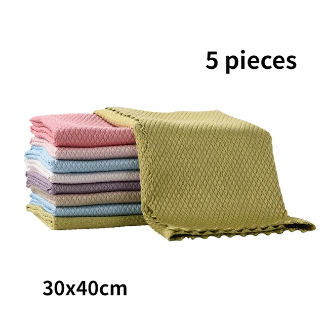 5 pcs Household Cleaning Products Cloth Fish Scale Rag for Glass Clean as Soon as You Wipe It Kitchen Tools Microfiber for Glass Multi-color random