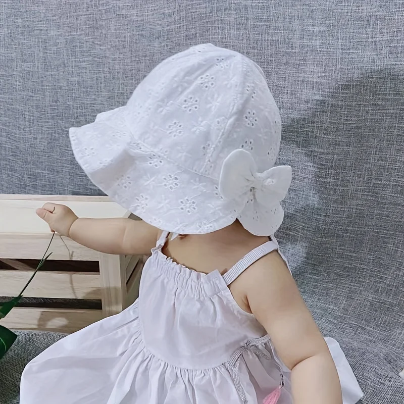 Baby Girls Lace Bow Fisherman's Sun Hat, Breathable Summer Outdoor Sunscreen Princess Cap For Newborn Infant Kids Children