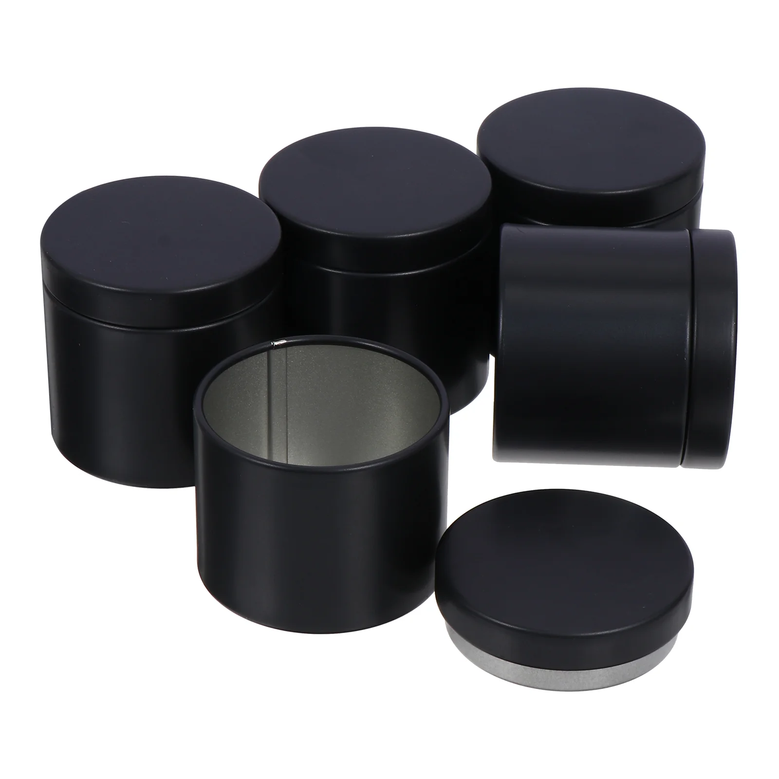 

Seasoning Condiment Jar Tinplate Can Black Tealight Candles Small Round Container