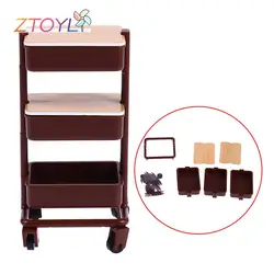 Miniature Three-Layer Trolley Dining Cart with Wheels - Dollhouse Display Shelf & Storage Decor (CF)
