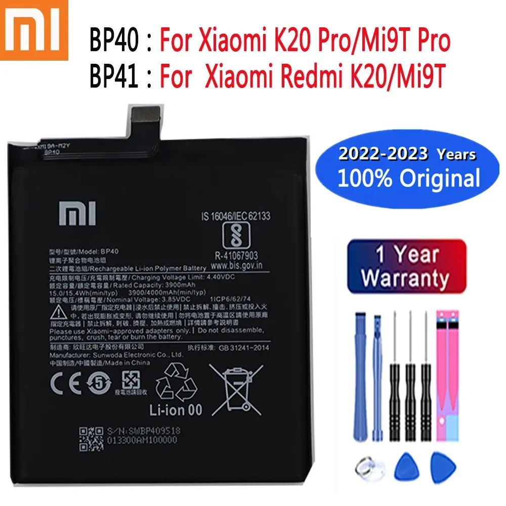 

2023 Year New 100% Original Battery BP41 BP40 For Xiaomi Redmi K20 Pro Mi 9T Pro Mi9T Redmi K20Pro 4000mAh Phone Battery Bateria