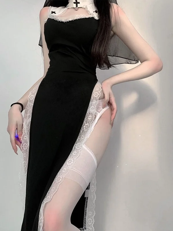 Nun Cosplay Costume Women Fancy Dress Set Halloween Party Role play Outfit Adult Sisters Dress Black Fancy Cosplay Dress Up Plus