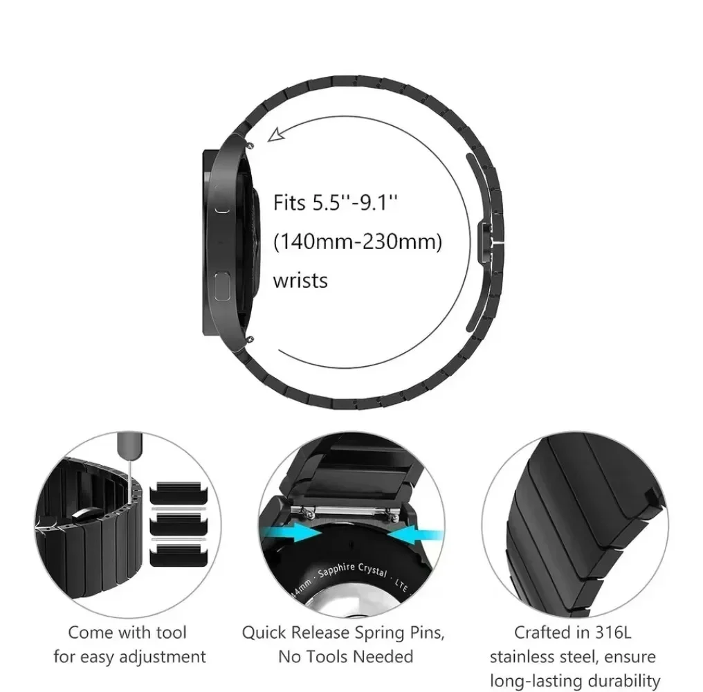 Premium Stainless Steel Metal Watch Strap - Adjustable Band