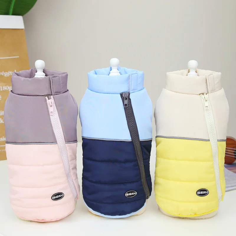 

2023 New Pet Autumn and Winter Stitching Zipper Cotton Vest Spot Small and Medium Cat and Dog Clothing Puppy Clothes Dog Vest
