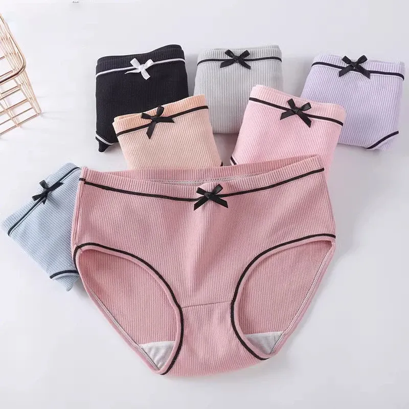 Sexy Panties Cute Female Underwear Mid-rise Lingerie Comfortable Briefs Bow Tie Girl Breathable Women's Plus Size Intimates