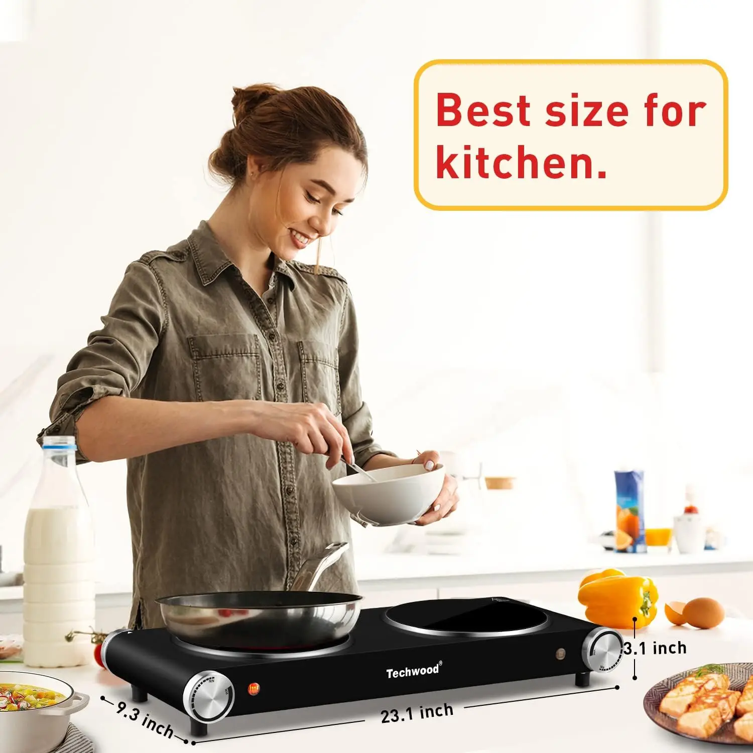 Turkwood Electric double hot plate 1800W, countertop stove, double stove burner for cooking, infrared ceramics 3