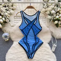 Foamlina Sexy Red Mesh Vest Jumpsuit Women's Sleeveless Cross Chest Slim Fit See Through Mesh Top Unique Bottom Top New Arrival - Image 3