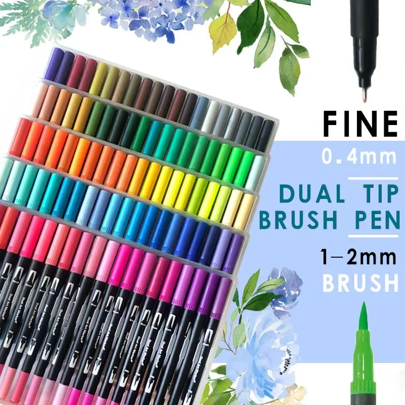 132/144/168 pcs Watercolor Art Marker Set Brush Pen Dual Tip Fineliner in Nylon Bag Drawing Painting School Gift Art Supplies