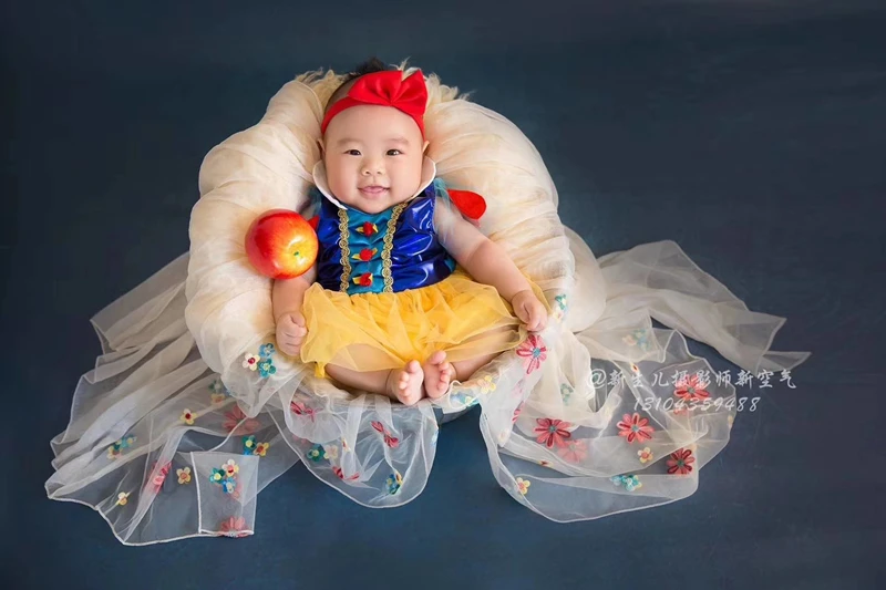 Newborn Photography Clothing Snow White Dress+Headband 2 Pcs/Set Infant Shooting Prop Accessories Studio Baby Girl Photo Costume outdoor newborn photos