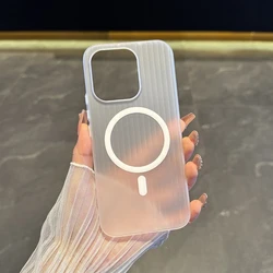 MagSafe Magnetic Matte Transparent Stripe Slim Phone Back Cover for Vivo V70 5G (WHITE with Magnetic)