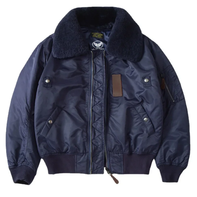 B15 Retro Bomber Jacket Men's Winter Multi Pocket Thicken Warm Cotton-padded Clothes Windproof Fur Collar Lapel Parker Coat 2