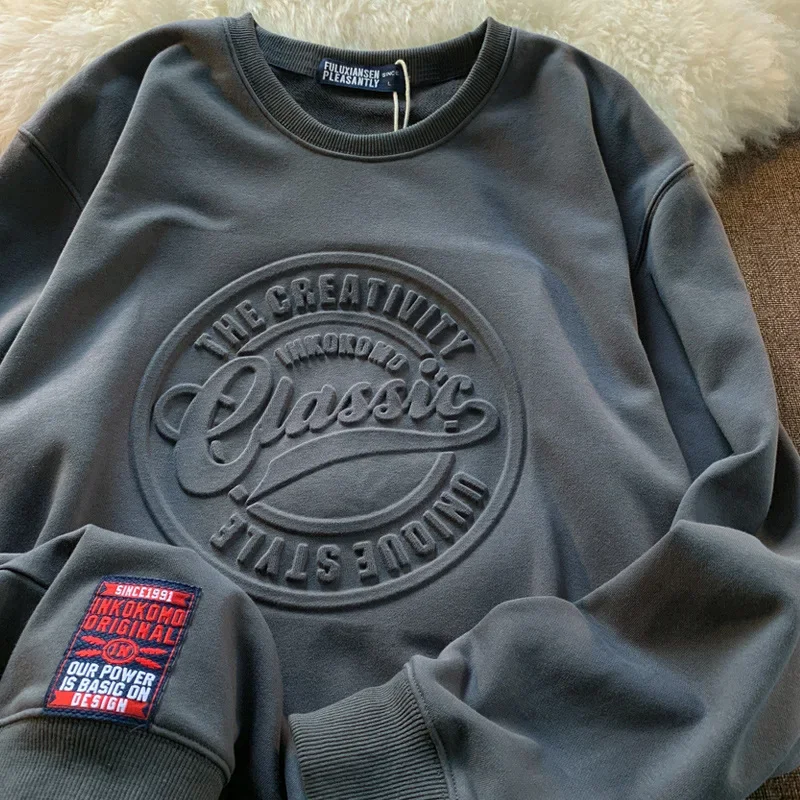 2024 New Loose-Fit Casual Thickened Sweatshirt 3D Embossed Live Men's Hip Hop Unisex Couple's Matching Sweatshirt For Autumn/Win