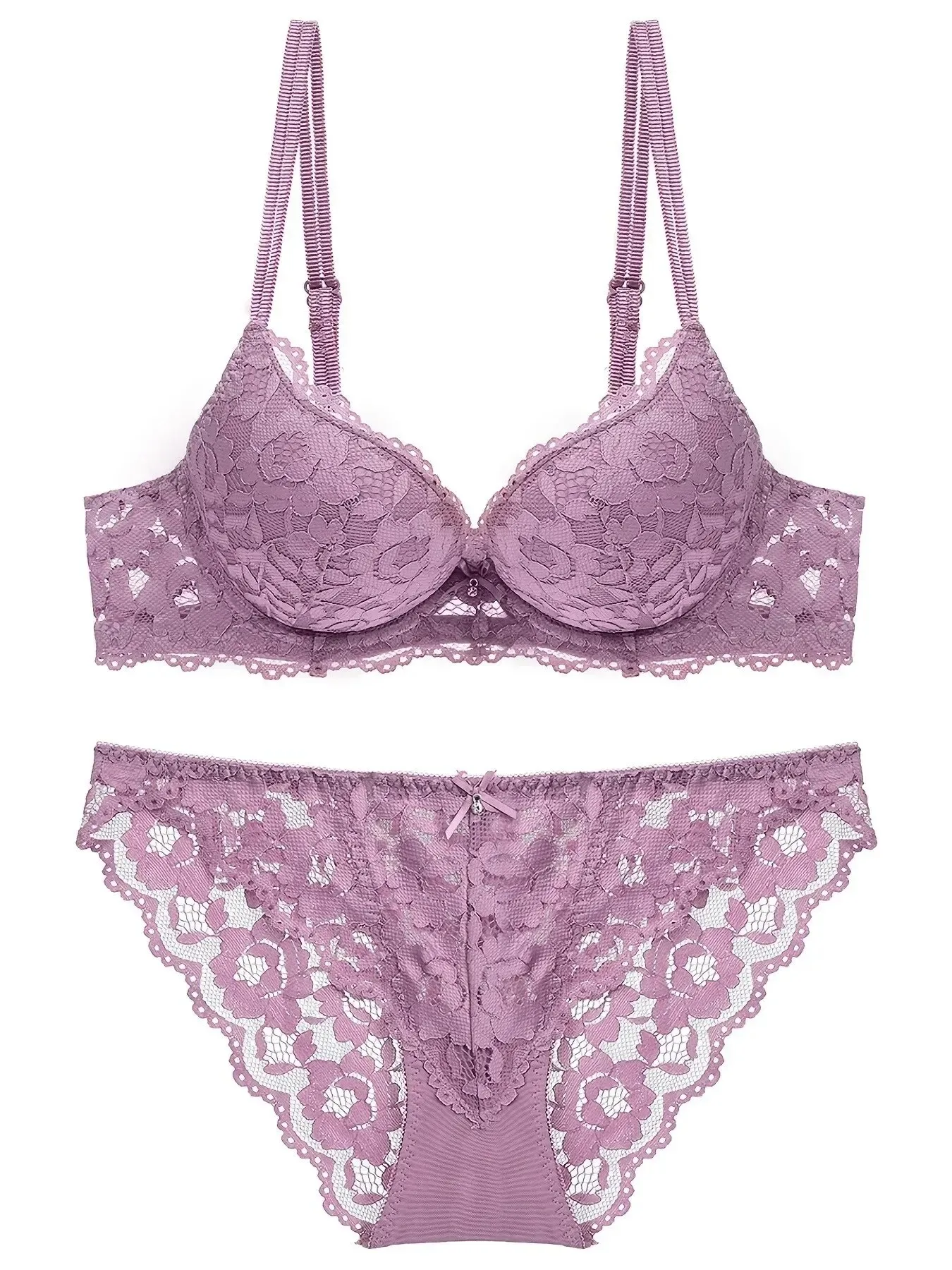 1 ensemble de lingerie élégante en dentelle brodée et tissu respirant: soutien-gorge push-up, culotte transparente taille basse – Saint-Valentin ultime