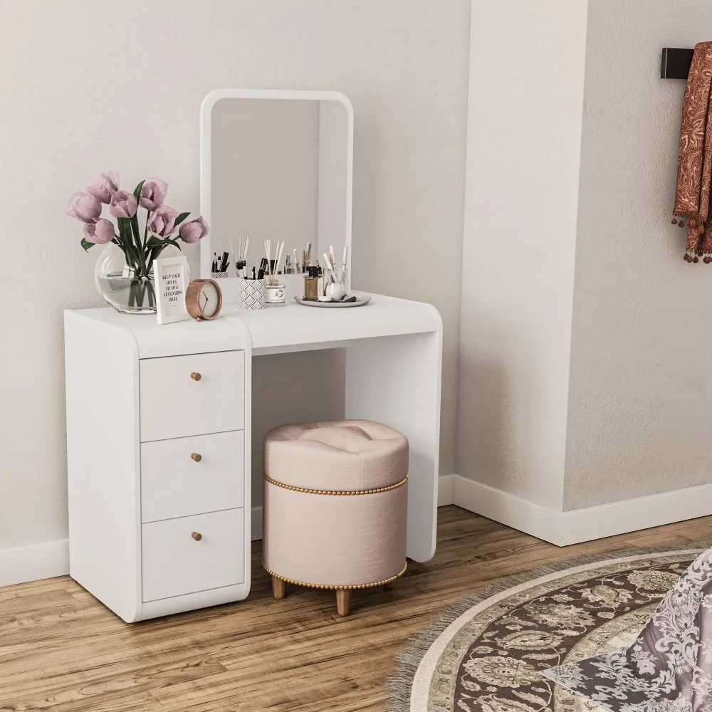 

Aphrodite Modern Vanity Table, White Finish, for Bedroom, Bedroom Furniture,53.15" H X 37.20" W X 17.56" D