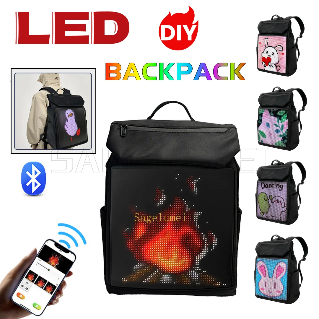 LED 광고 배낭 휴대용 배낭 DIY 디스플레이 매직 스마트 블루투스 APP 프로그래밍 가능한 제어 야외 픽셀 스크린 가방